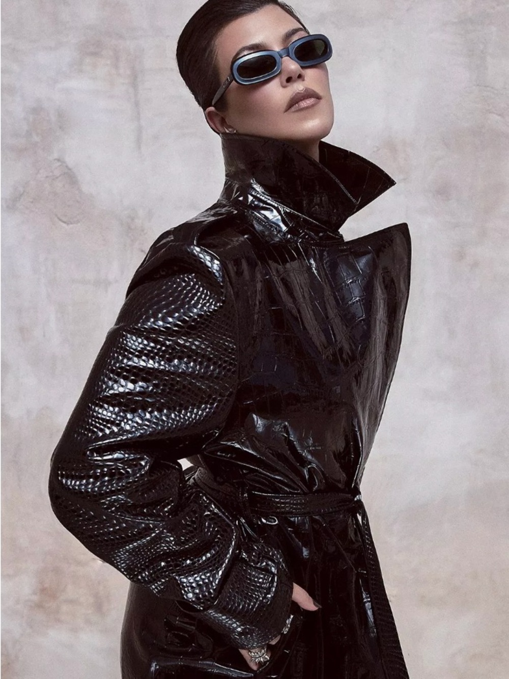 Boohoo Black Patent Croc-Effect Trench Coat - Picture 1 of 7